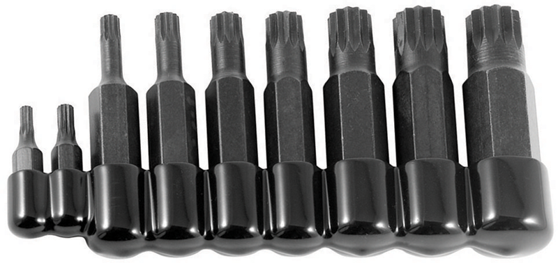 9 Piece - 4 and 5mm Bit have 5/16" Hex Drive - 6; 8; 10 and 12mm Bit have 1/2" Hex Drive - 14 and 16mm Bit have 5/8" Hex Drive - 18mm Bit has a 3/4" Hex Drive - 12 Point - Triple Square Bit Set - Eagle Tool & Supply