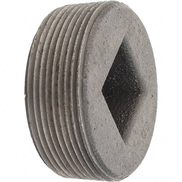 Made in USA - Class 150, 2" Black Pipe Countersunk Square Plug - Threaded, Malleable Iron - Eagle Tool & Supply