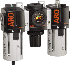 ARO/Ingersoll-Rand - 1/2" NPT Port Standard 3 Piece Filter-Regulator-Lubricator FRL Unit - Polycarbonate Bowl, 150 SCFM, 150 Max psi, 7.7" High x 8.693" Long, Automatic Drain - Eagle Tool & Supply