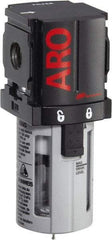 ARO/Ingersoll-Rand - 1/4" Port, 4.303" High x 1.811" Wide Miniature Filter with Polycarbonate Bowl, Manual Drain - 49 SCFM, 150 Max psi, 125°F Max Temp, Modular Connection, Bowl Guard, 0.5 oz Bowl Capacity - Eagle Tool & Supply