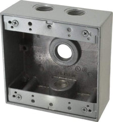 Thomas & Betts - 2 Gang, (4) 1/2" Knockouts, Aluminum Square Outlet Box - 4-9/16" Overall Height x 4-5/8" Overall Width x 2-1/16" Overall Depth, Weather Resistant - Eagle Tool & Supply