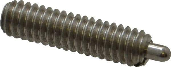 Vlier - 8-32, 5/8" Thread Length, 3/32" Plunger Projection, Stainless Steel Threaded Spring Plunger - 0.069 - 0.07" Max Plunger Diam, 5/8" Plunger Length, 0.7 Lb Init End Force, 2.3 Lb Final End Force - Eagle Tool & Supply