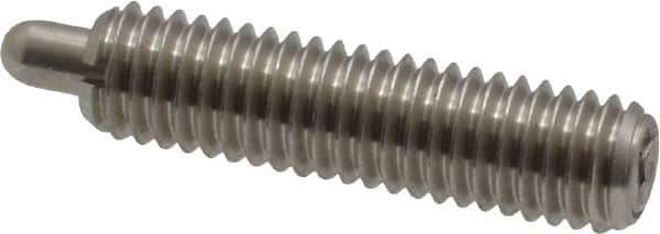 Vlier - 10-32, 3/4" Thread Length, 1/8" Plunger Projection, Stainless Steel Threaded Spring Plunger - 0.091 - 0.092" Max Plunger Diam, 3/4" Plunger Length, 1.3 Lb Init End Force, 2.7 Lb Final End Force - Eagle Tool & Supply
