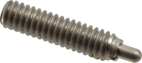 Vlier - 1/4-20, 1" Thread Length, 3/16" Plunger Projection, Stainless Steel Threaded Spring Plunger - 0.117 - 0.118" Max Plunger Diam, 1" Plunger Length, 1 Lb Init End Force, 4 Lb Final End Force - Eagle Tool & Supply