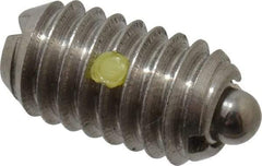 Vlier - 5/16-18, 9/16" Thread Length, 1/12" Plunger Projection, Stainless Steel Threaded Spring Plunger - 0.135" Max Plunger Diam, 0.562" Plunger Length, 1.25 Lb Init End Force, 4 Lb Final End Force - Eagle Tool & Supply