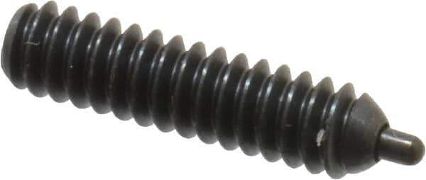Vlier - 6-32, 17/32" Thread Length, 1/16" Plunger Projection, Steel Threaded Spring Plunger - 0.044 - 0.045" Max Plunger Diam, 17/32" Plunger Length, 1 Lb Init End Force, 1.6 Lb Final End Force, 0.063" Hex - Eagle Tool & Supply