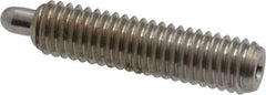 Vlier - 10-32, 3/4" Thread Length, 1/8" Plunger Projection, Stainless Steel Threaded Spring Plunger - 0.091 - 0.092" Max Plunger Diam, 3/4" Plunger Length, 1.3 Lb Init End Force, 2.7 Lb Final End Force, 0.063" Hex - Eagle Tool & Supply
