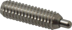 Vlier - 5/16-18, 1" Thread Length, 3/16" Plunger Projection, Stainless Steel Threaded Spring Plunger - 0.133 - 0.135" Max Plunger Diam, 1" Plunger Length, 3 Lb Init End Force, 15 Lb Final End Force, 0.093" Hex - Eagle Tool & Supply