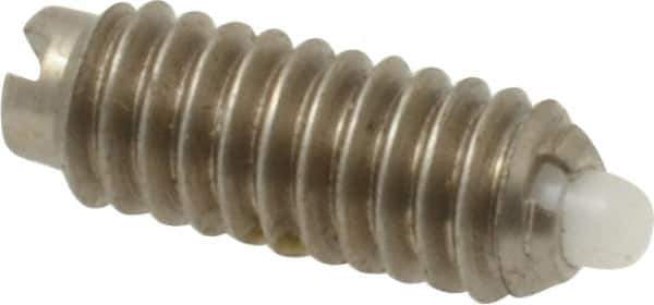 Vlier - 8-32, 7/16" Thread Length, 0.052" Plunger Projection, Stainless Steel Threaded Spring Plunger - 0.07" Max Plunger Diam, 0.437" Plunger Length, 0.5 Lb Init End Force, 1.5 Lb Final End Force - Eagle Tool & Supply