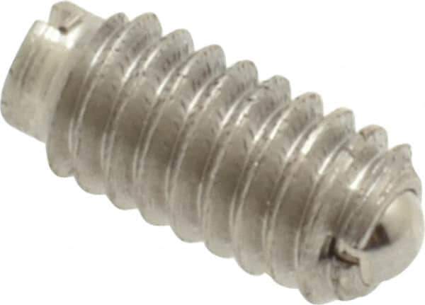 Vlier - 8-32, 0.094" Ball Diam, 0.344" Body Length, 0.025" Max Ball Reach, Threaded Ball Plunger - Stainless Steel Body, Stainless Steel Ball, 0.5 Lb Initial End Force, 1.25 Lb Final End Force - Eagle Tool & Supply