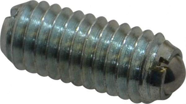Vlier - M6x1.0, 3.5mm Ball Diam, 14mm Body Length, 1mm Max Ball Reach, Threaded Ball Plunger - Steel Body, Steel Ball, 0.45 Lb Initial End Force, 1.35 Lb Final End Force - Eagle Tool & Supply