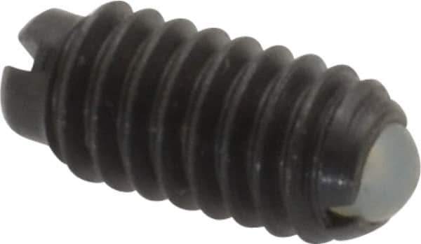 Vlier - 8-32, 0.094" Ball Diam, 0.344" Body Length, 0.025" Max Ball Reach, Threaded Ball Plunger - Steel Body, Nylon Ball, 0.5 Lb Initial End Force, 1.25 Lb Final End Force - Eagle Tool & Supply