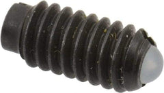 Vlier - 8-32, 0.094" Ball Diam, 0.344" Body Length, 0.025" Max Ball Reach, Threaded Ball Plunger - Steel Body, Nylon Ball, 0.5 Lb Initial End Force, 1.25 Lb Final End Force, Locking Element - Eagle Tool & Supply