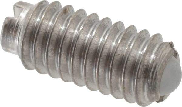 Vlier - 6-40, 0.078" Ball Diam, 0.312" Body Length, 0.023" Max Ball Reach, Threaded Ball Plunger - Stainless Steel Body, Nylon Ball, 0.5 Lb Initial End Force, 1 Lb Final End Force - Eagle Tool & Supply