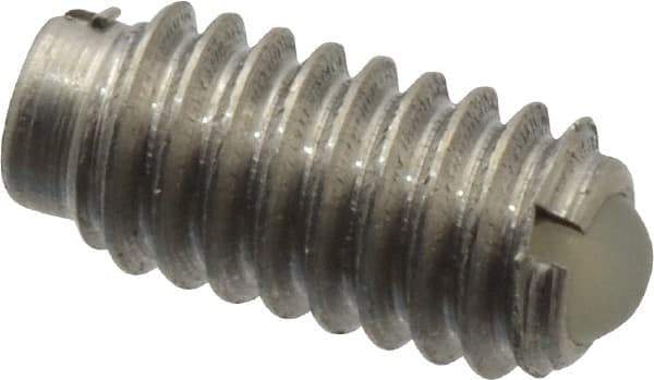 Vlier - 8-32, 0.094" Ball Diam, 0.344" Body Length, 0.025" Max Ball Reach, Threaded Ball Plunger - Stainless Steel Body, Nylon Ball, 0.5 Lb Initial End Force, 1.25 Lb Final End Force - Eagle Tool & Supply