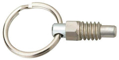 Vlier - M16x2.0, 0.56" Thread Length, 0.38" Plunger Diam, 0.44" Plunger Projection, 1.25 Lb Init to 5 Lb Final End Force, Steel Pull Ring Plunger - 0.69" Len Under Head, 1" Body Len, 1" Ring Diam, 1.31" Plunger Len, 16mm Hex, 0.31" Head Height - Eagle Tool & Supply