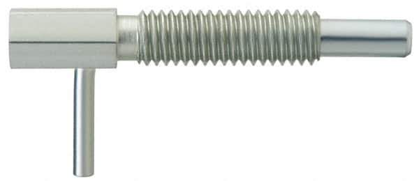 Vlier - M12x1.75, 1.11" Thread Length, 7mm Plunger Diam, 4.5 N Init to 22.3 N Final End Force, Steel Locking L Handle Plunger - 54mm Body Length, 32mm Length Under Head, 19mm Plunger Projection - Eagle Tool & Supply