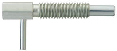 Vlier - M6x1.0, 0.788" Thread Length, 4mm Plunger Diam, 2.2 N Init to 11.1 N Final End Force, Steel Locking L Handle Plunger - 32mm Body Length, 20mm Length Under Head, 10mm Plunger Projection - Eagle Tool & Supply