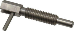 Vlier - M10x1.5, 1.17" Thread Length, 6mm Plunger Diam, 3.3 N Init to 16.7 N Final End Force, Stainless Steel Locking L Handle Plunger - 51mm Body Length, 33mm Length Under Head, 14mm Plunger Projection - Eagle Tool & Supply