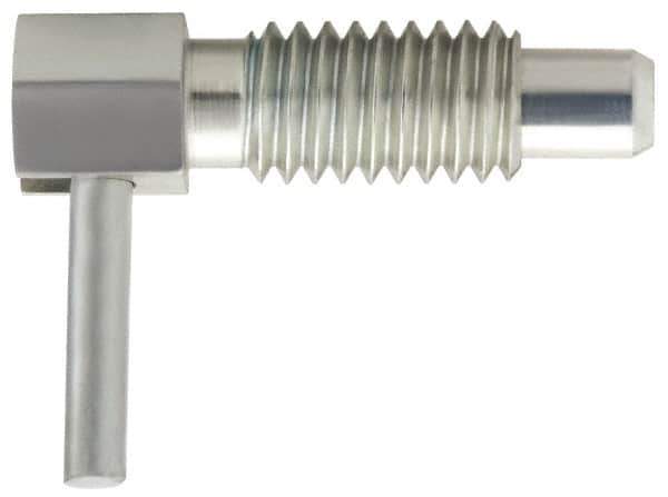 Vlier - 5/8-11, 1.07" Thread Length, 0.38" Plunger Diam, 0.75 Lb Init to 2.5 Lb Final End Force, Stainless Steel Locking L Handle Plunger - 1.88" Body Length, 1-1/4" Length Under Head, 1/2" Plunger Projection - Eagle Tool & Supply