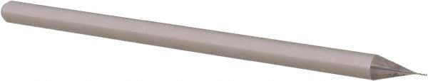 Accupro - 0.01", 0.05" LOC, 1/8" Shank Diam, 2-1/2" OAL, 3 Flute, Solid Carbide Square End Mill - Single End, Uncoated, Spiral Flute, 30° Helix, Centercutting, Right Hand Cut, Right Hand Flute, Series Miniature - Eagle Tool & Supply