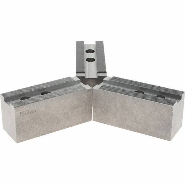 Abbott Workholding Products - 1.5mm x 60° Serrated Attachment, Square Soft Lathe Chuck Jaw - 3 Jaws, Steel, 1.6929" Btw Mount Hole Ctrs, 6-1/2" Long x 2-1/2" Wide x 3" High, 1.0039" Groove, 0.7874" & 20mm Fastener - Eagle Tool & Supply