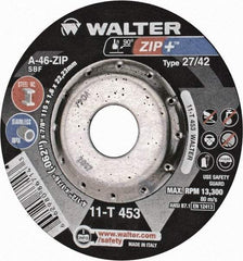 WALTER Surface Technologies - 4-1/2" Wheel Diam, 1/16" Wheel Thickness, 7/8" Arbor Hole, Depressed Center Wheel - Aluminum Oxide/Silicon Carbide Blend, 13,300 Max RPM - Eagle Tool & Supply