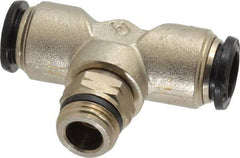 Alpha Technologies - 12mm Outside Diam, 3/8 Universal, Nickel Plated Brass Push-to-Connect Tube Male Swivel Branch Tee - 250 Max psi, Tube to Universal Thread Connection, Buna O-Ring - Eagle Tool & Supply