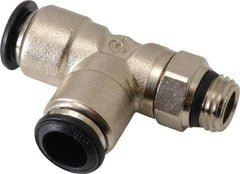 Alpha Technologies - 10mm Outside Diam, 1/4 Universal, Nickel Plated Brass Push-to-Connect Tube Male Swivel Run Tee - 250 Max psi, Tube to Universal Thread Connection, Buna O-Ring - Eagle Tool & Supply
