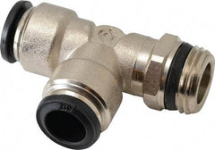 Alpha Technologies - 12mm Outside Diam, 1/2 Universal, Nickel Plated Brass Push-to-Connect Tube Male Swivel Run Tee - 250 Max psi, Tube to Universal Thread Connection, Buna O-Ring - Eagle Tool & Supply