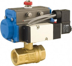 BONOMI - 1" Pipe, 600 psi WOG Rating Lead Free Brass Pneumatic Double Acting with Solenoid Actuated Ball Valve - PTFE Seal, Full Port, 150 psi WSP Rating, NPT End Connection - Eagle Tool & Supply