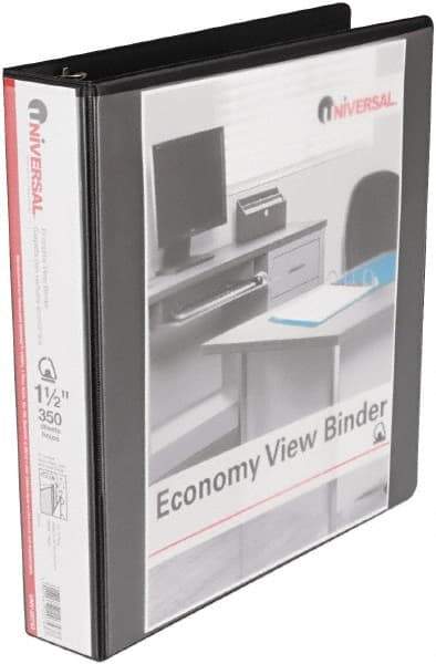 UNIVERSAL - 1-1/2" Sheet Capacity, 11 x 8-1/2", View Ring Binder - Vinyl, Black - Eagle Tool & Supply