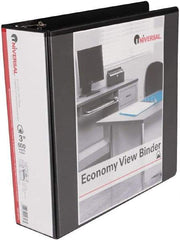 UNIVERSAL - 3" Sheet Capacity, 11 x 8-1/2", View Ring Binder - Vinyl, Black - Eagle Tool & Supply