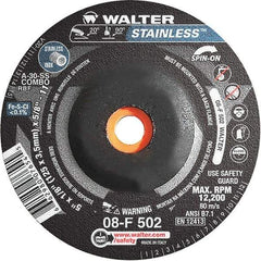WALTER Surface Technologies - 30 Grit, 5" Wheel Diam, 1/8" Wheel Thickness, Type 27 Depressed Center Wheel - Aluminum Oxide, Resinoid Bond, 12,200 Max RPM - Eagle Tool & Supply