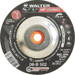 WALTER Surface Technologies - 30 Grit, 5" Wheel Diam, 1/8" Wheel Thickness, Type 27 Depressed Center Wheel - Aluminum Oxide, Resinoid Bond, 12,200 Max RPM - Eagle Tool & Supply