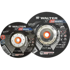 WALTER Surface Technologies - 60 Grit, 5" Wheel Diam, 3/64" Wheel Thickness, Type 27 Depressed Center Wheel - Resinoid Bond, 12,200 Max RPM - Eagle Tool & Supply