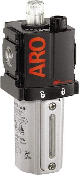 ARO/Ingersoll-Rand - 1/4" NPT, 250 Max psi Compact Modular Lubricator - Metal Bowl with Sight Glass, Aluminum Body, 51 CFM, 175°F Max Temp, 2.2" Long x 2.24" Wide x 5.99" High - Eagle Tool & Supply