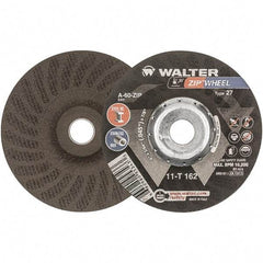 WALTER Surface Technologies - 60 Grit, 6" Wheel Diam, 3/64" Wheel Thickness, 7/8" Arbor Hole, Type 27 Depressed Center Wheel - Aluminum Oxide, Resinoid Bond, 10,200 Max RPM - Eagle Tool & Supply