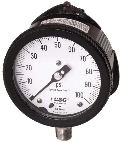 Ametek - 6" Dial, 1/2 Thread, 0-100 Scale Range, Pressure Gauge - Lower Connection Mount, Accurate to 0.5% of Scale - Eagle Tool & Supply