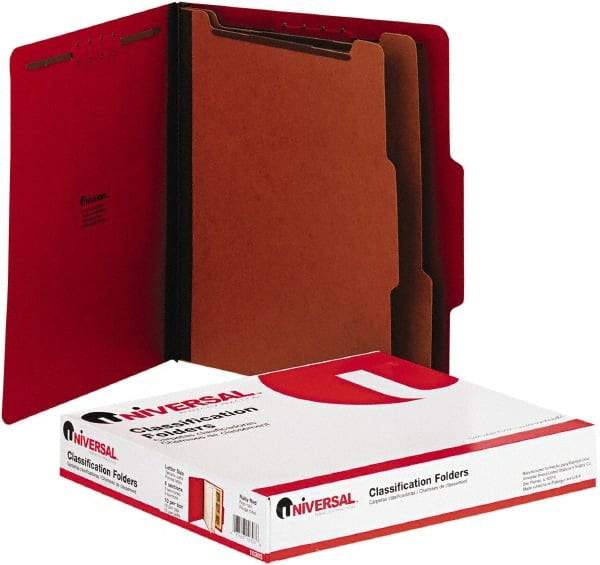 UNIVERSAL - 8-1/2 x 11", Letter Size, Red, Classification Folders with Top Tab Fastener - 2/5 Tab Cut Location - Eagle Tool & Supply