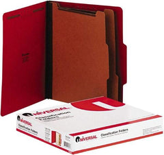 UNIVERSAL - 8-1/2 x 11", Letter Size, Red, Classification Folders with Top Tab Fastener - 2/5 Tab Cut Location - Eagle Tool & Supply