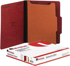 UNIVERSAL - 8-1/2 x 11", Letter Size, Red, Classification Folders with Top Tab Fastener - 2/5 Tab Cut Location - Eagle Tool & Supply