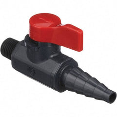 Asahi/America - 1/4" Pipe, Full Port, PVC Ball Valve - 1 Piece, MNPT x Barb Ends, Tee Handle, 150 WOG - Eagle Tool & Supply