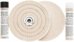 Value Collection - 6" Diam Cushion Sewn, Spiral Sewn Buffing Wheel Set - 1/2 & 7/8" Arbor Hole - Eagle Tool & Supply