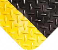 Wearwell - 9' Long x 4' Wide, Dry Environment, Anti-Fatigue Matting - Black with Yellow Borders, Vinyl with Nitrile Blend Base, Beveled on 4 Sides - Eagle Tool & Supply
