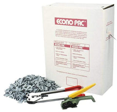 Value Collection - 9,000 Inch Long x 1/2 Inch Wide x 0.015 Inch Thick, Heavy Duty Polyproylene Strapping Kit - 400 Lbs Tensile Strength, Contains Self Dispensing Box, White Polypropylene Strapping, 1000 Seals, Tensioner Tool and Crimper Tool - Eagle Tool & Supply