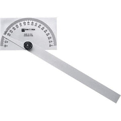 TESA Brown & Sharpe - 6 Inch Long Blade, 180° Max Measurement, 1° Dial Graduation, Rectangular Head Protractor - 0 to 180 Dial Range - Eagle Tool & Supply