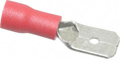 Thomas & Betts - 22 to 16 AWG, Vinyl, Fully Insulated, Male Wire Disconnect - 1/4 Inch Wide Tab, Red, RoHS Compliant, UL 94 V-0 - Eagle Tool & Supply