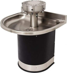 Acorn Engineering - Semi-Circular, Infrared Sensor, Wall Outlet Drain, 38" Diam, 4 Person Capacity, Stainless Steel & Vinylclad Galvanized Steel, Wash Fountain - 0.5 GPM - Eagle Tool & Supply
