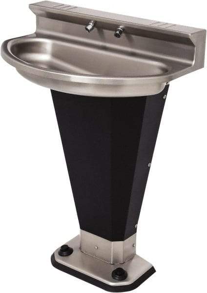 Acorn Engineering - Eliptical, Foot-Controlled, Wall Outlet Drain, 27-3/4" Diam, 2 Person Capacity, Stainless Steel & Vinylclad Galvanized Steel, Wash Fountain - 0.5 GPM - Eagle Tool & Supply